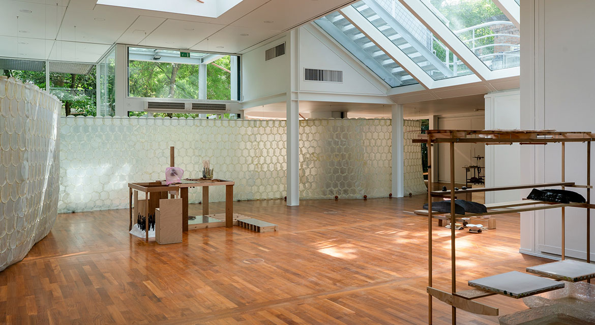 Exhibition view of Liberation Space: Fortress/Nest, Korean Pavilion, 2026. Photo by Donghwan Kam.