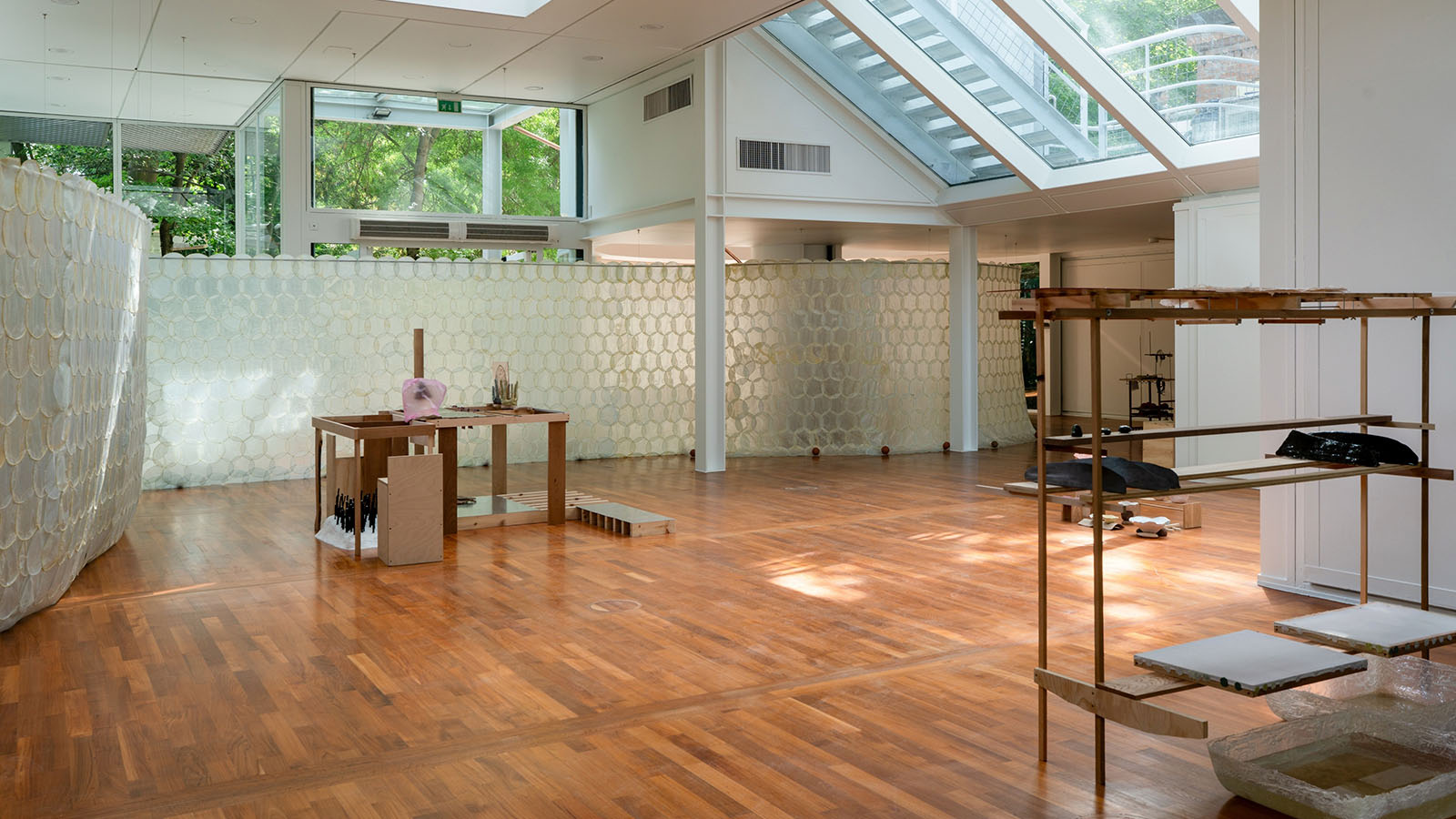 Exhibition view of Liberation Space: Fortress/Nest, Korean Pavilion, 2026. Photo by Donghwan Kam.