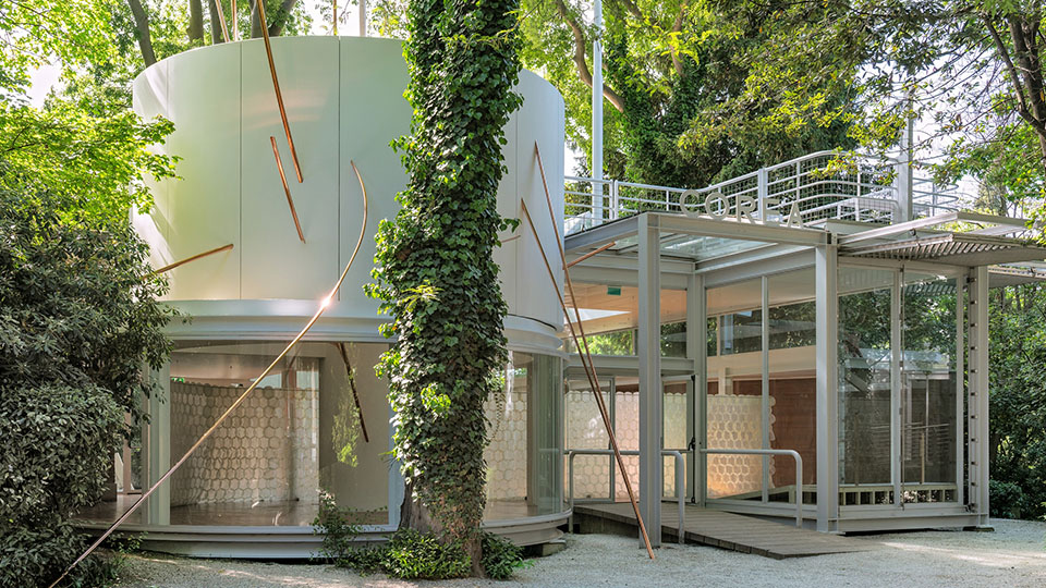 Exterior view of Liberation Space: Fortress/Nest, Korean Pavilion, 2026. Photo by Donghwan Kam.