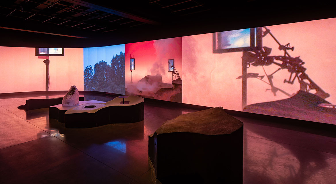 Installation view of Hyundai Blue Prize+ 2025 Prayers to Fornax: Science, Technology, and Spirituality at Hyundai Motorstudio Beijing, 2026. Image courtesy of Hyundai Motorstudio Beijing.
